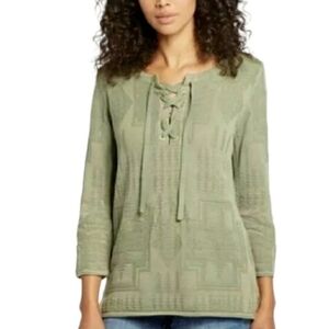 Tommy Bahama PENDLETON Olive Green 3/4 Sleeve Lace Up Sweater Size Small